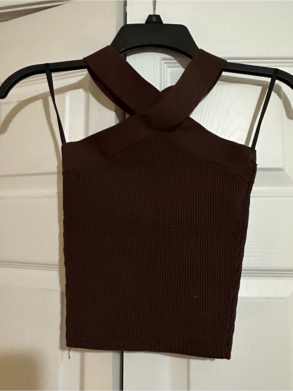 Aritzia Babaton Brown Ribbed Cross-Strap Crop Top XS